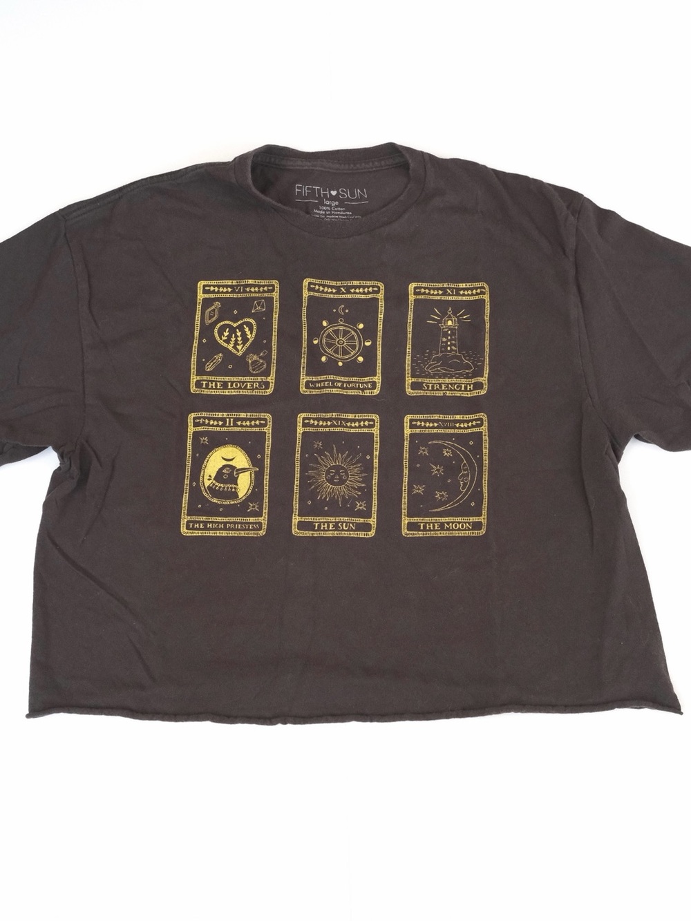 Fifth Sun Black Short Sleeve Tarot Card Crop Top Shirt - Size L Large